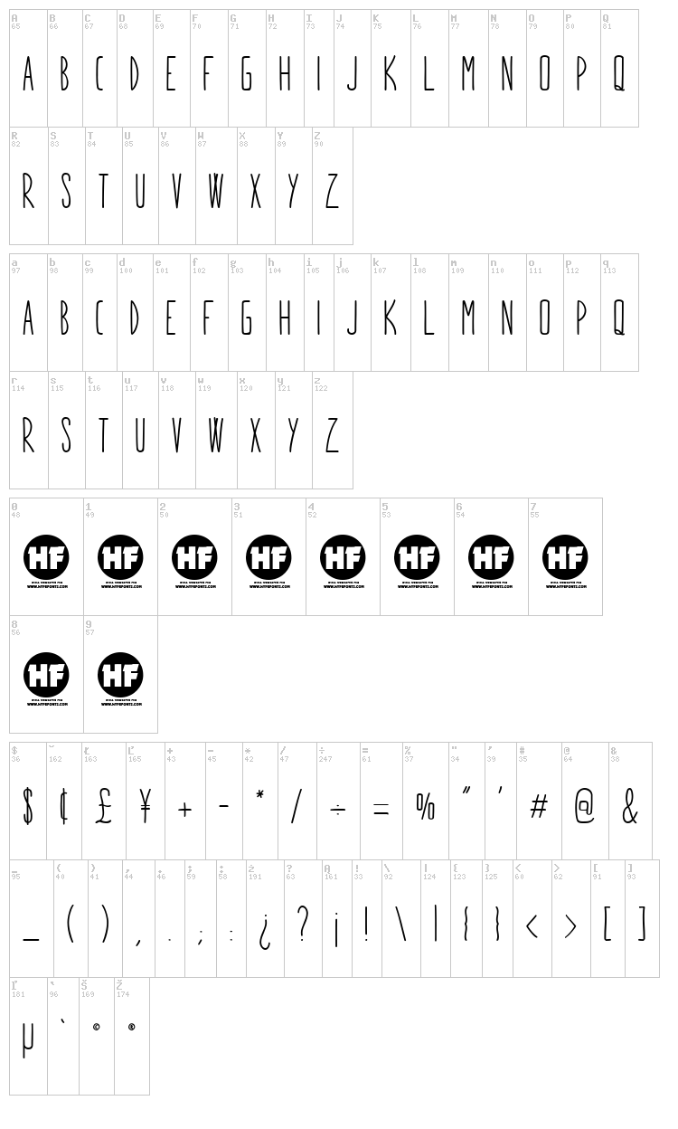 Stargazer font map